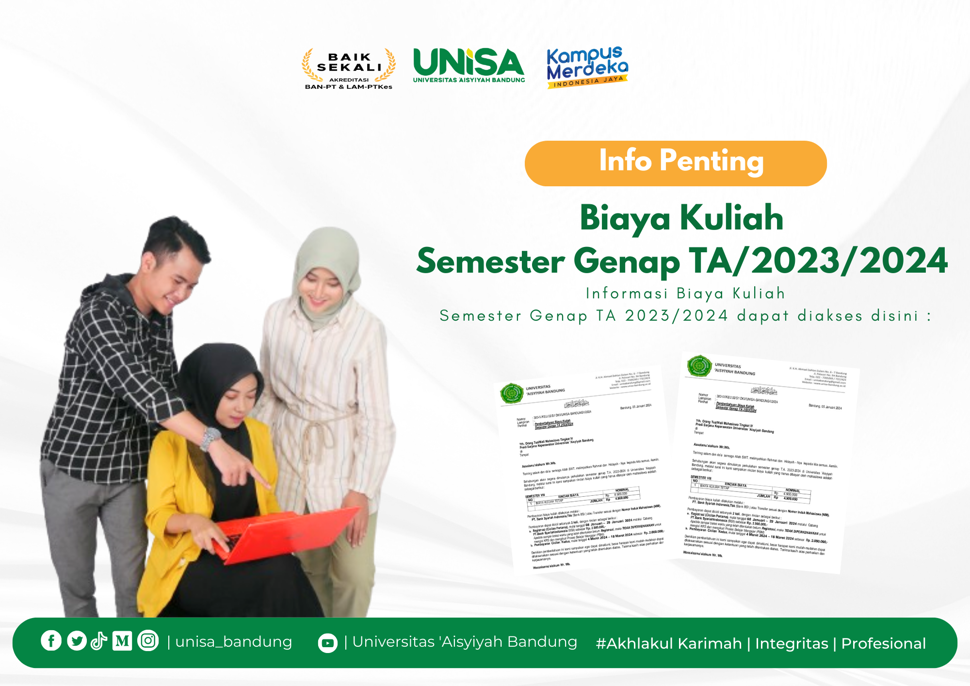 Penting Informasi Biaya Kuliah Semester Genap Ta 20232024 Dapat Diakses Disini Unisa Bandung 