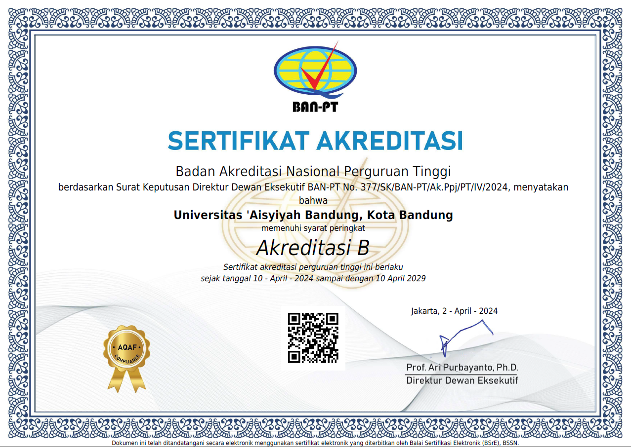 Sertifikat BAN PT UNISA Bandung 2024-2029